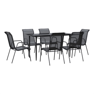 Bowery Hill 7 Piece Steel Garden Dining Set in Black/Anthracite