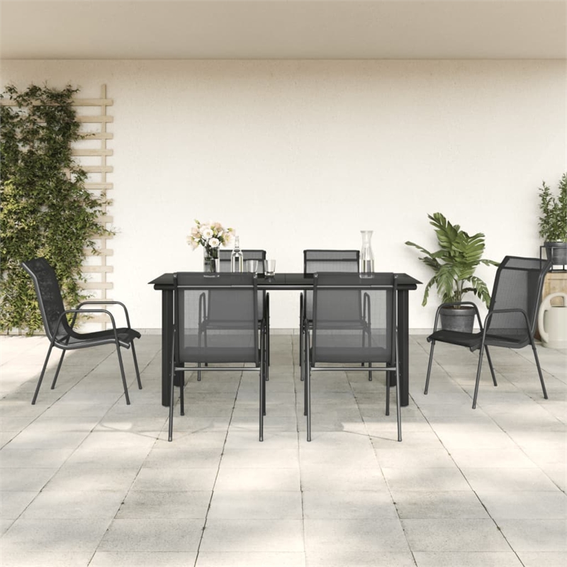 Bowery Hill 7 Piece Steel Garden Dining Set in Black/Anthracite