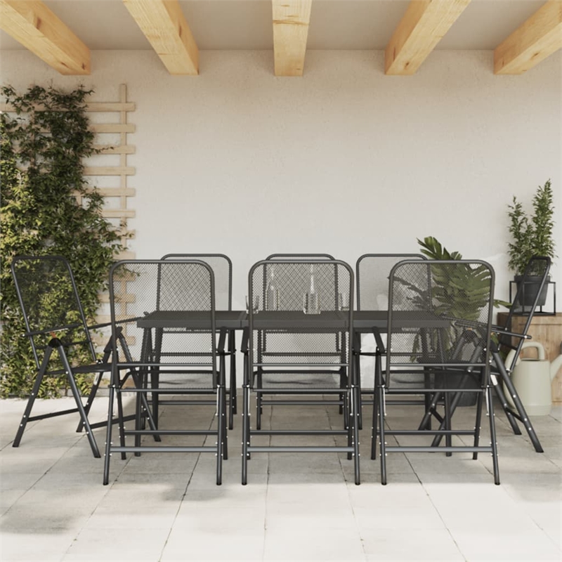Bowery Hill Contemporary 9 Piece Garden Dining Set in Anthracite