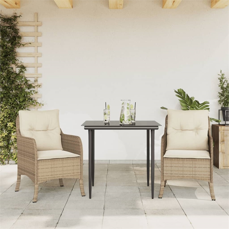 Bowery Hill 3 Piece Steel Garden Dining Set in Beige/Cream White/Black