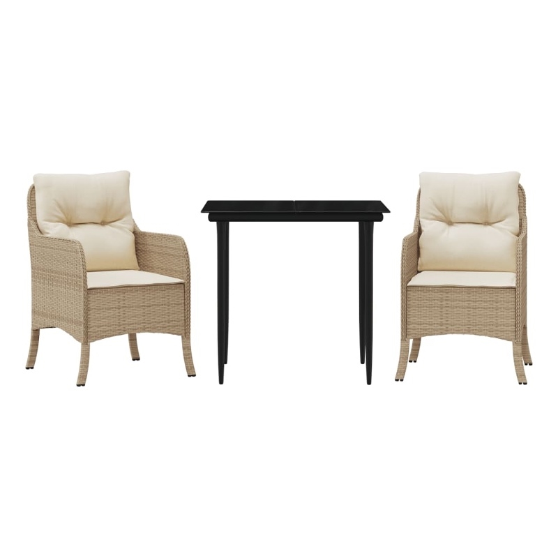 Bowery Hill 3 Piece Steel Garden Dining Set in Beige/Cream White/Black