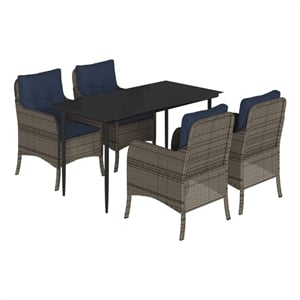 Bowery Hill Contemporary 5 Piece Poly Rattan Garden Dining Set in Gray