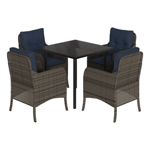 Bowery Hill Contemporary 5 Piece Poly Rattan Garden Dining Set in Black