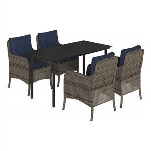 Bowery Hill Rattan Garden Dining Set in Gray/Black/Navy Blue