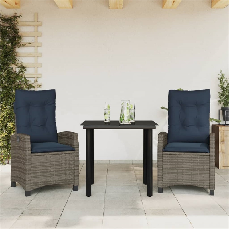 Bowery Hill 3 Piece Poly Rattan Garden Dining Set in Gray/Black/Navy Blue