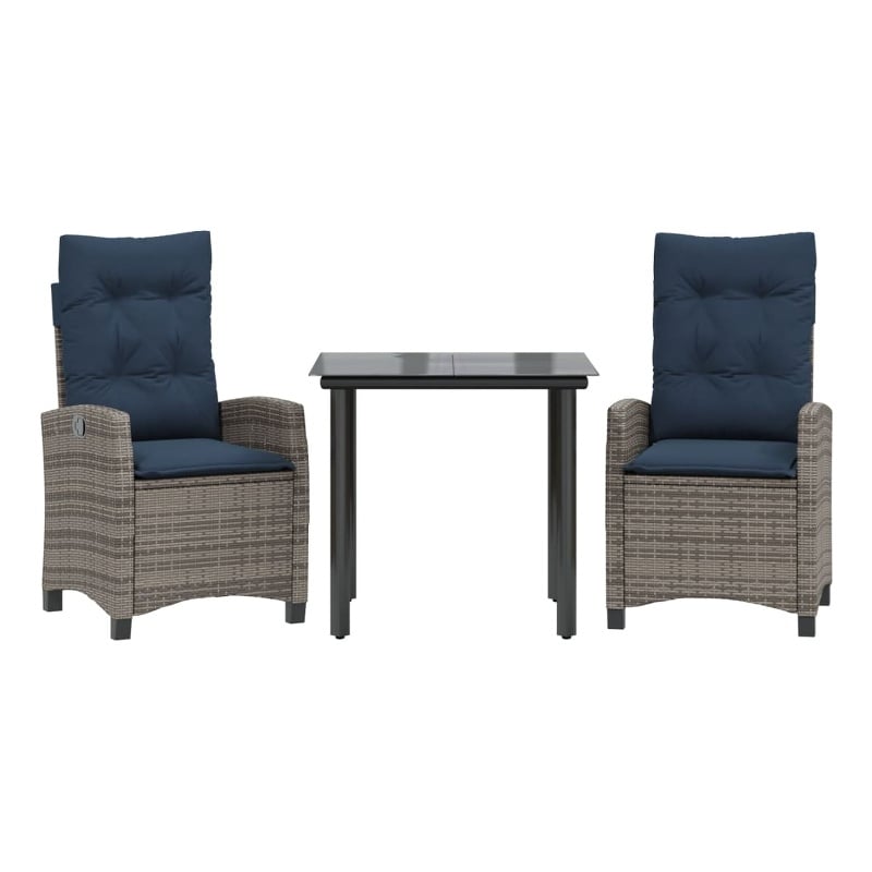 Bowery Hill 3 Piece Poly Rattan Garden Dining Set in Gray/Black/Navy Blue