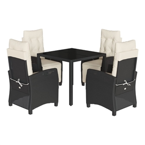 Bowery Hill Poly Rattan Garden Dining Set in Black/Cream White