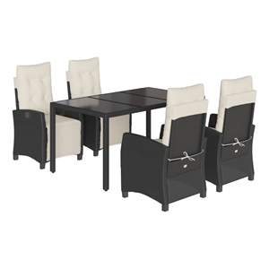 Bowery Hill 5 Piece Poly Rattan Garden Dining Set in Black/Cream White