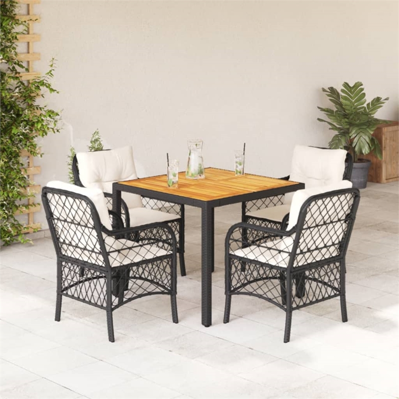 Bowery Hill Contemporary Weather-Resistant 5 Piece Garden Dining Set in Black