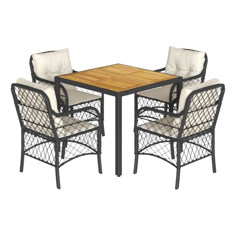 Bowery Hill Contemporary Weather-Resistant 5 Piece Garden Dining Set in Black