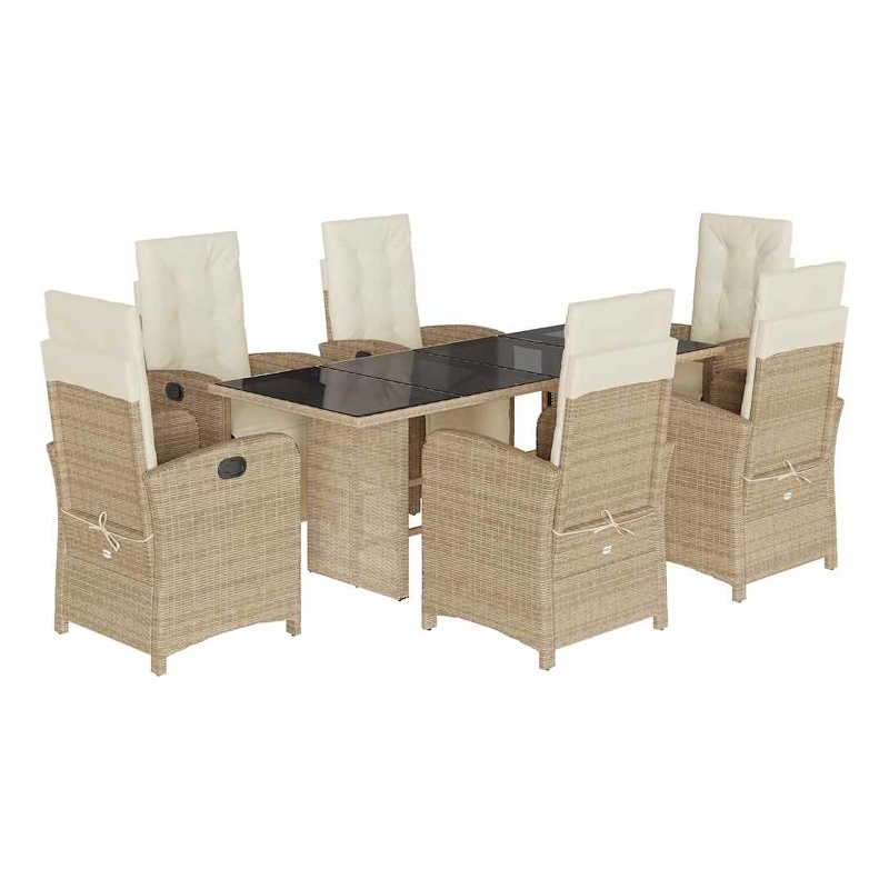 Bowery Hill 7 Piece Rattan Garden Dining Set with Cushions in White