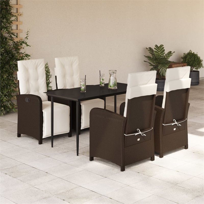 Bowery Hill 5 Piece Rattan Garden Dining Set in Black/Cream White