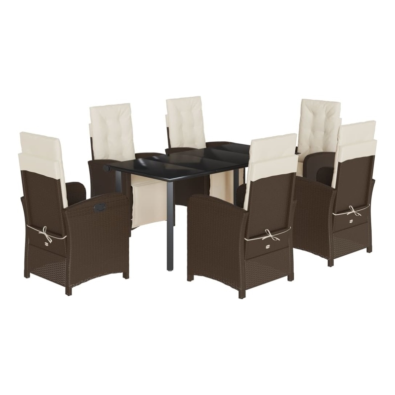 Bowery Hill 7 Piece Poly Rattan Garden Dining Set in Brown/Cream white/Black