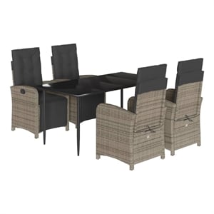 Bowery Hill Contemporary 5 Piece Poly Rattan Garden Dining Set in Black