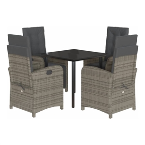 Bowery Hill Contemporary 5 Piece Poly Rattan Garden Dining Set in Gray