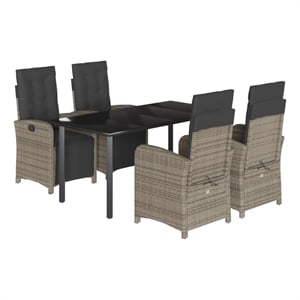 Bowery Hill 5 Piece Poly Rattan Garden Dining Set in Black/Dark Gray