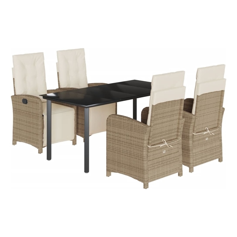 Bowery Hill 5 Piece Rattan Garden Dining Set in Black/Cream White