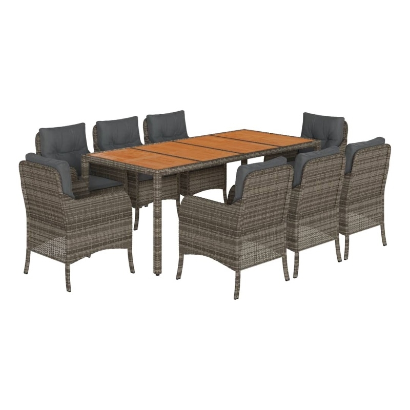 Bowery Hill Contemporary 9 Piece Poly Rattan Garden Dining Set in Gray