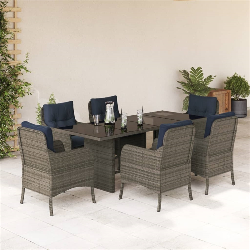 Bowery Hill Contemporary Poly Rattan Garden Dining Set in Gray