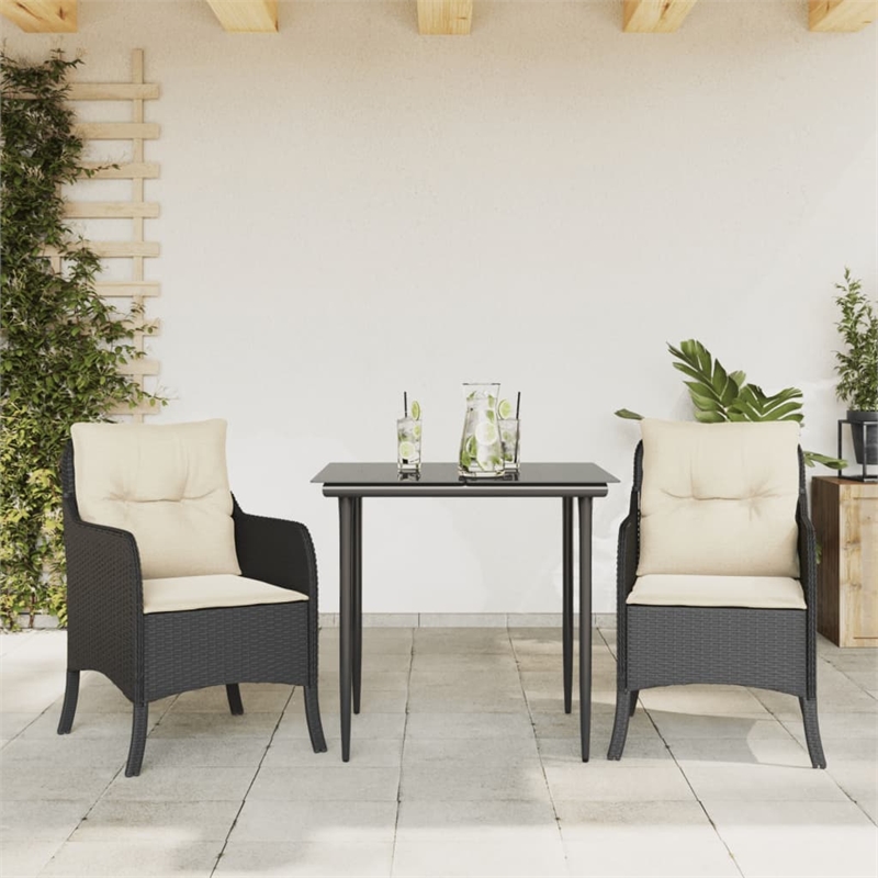 Bowery Hill Contemporary Powder-Coated 3 Piece Garden Dining Set in Black