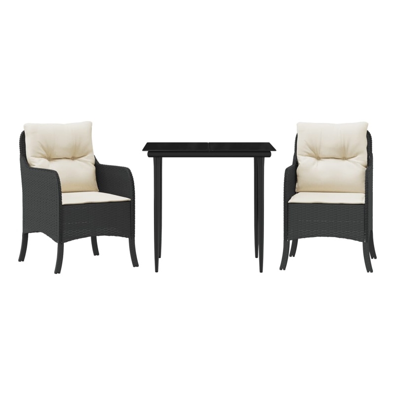 Bowery Hill Contemporary Powder-Coated 3 Piece Garden Dining Set in Black