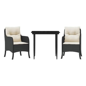 Bowery Hill Contemporary Powder-Coated 3 Piece Garden Dining Set in Black