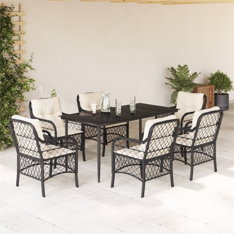 Bowery Hill Contemporary 7 Piece Steel Garden Dining Set in Black