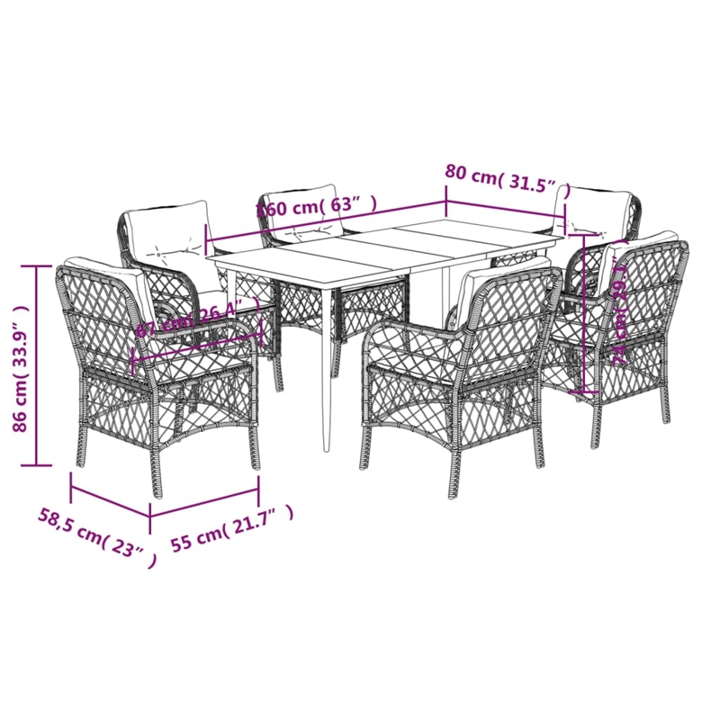 Bowery Hill Contemporary 7 Piece Steel Garden Dining Set in Black