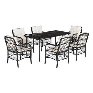 Bowery Hill Contemporary 7 Piece Steel Garden Dining Set in Black