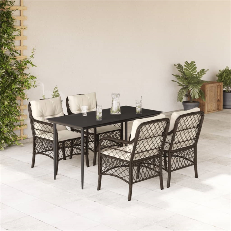 Bowery Hill 5 Piece Poly Rattan Garden Dining Set in Brown/Cream white/Black
