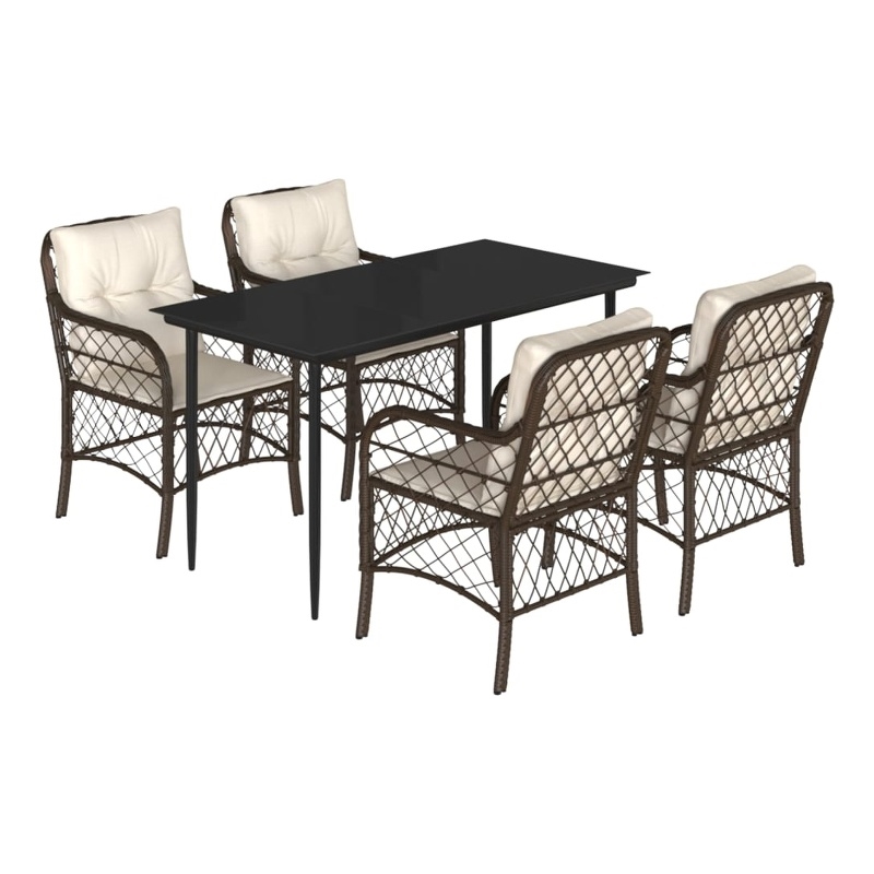 Bowery Hill 5 Piece Poly Rattan Garden Dining Set in Brown/Cream white/Black