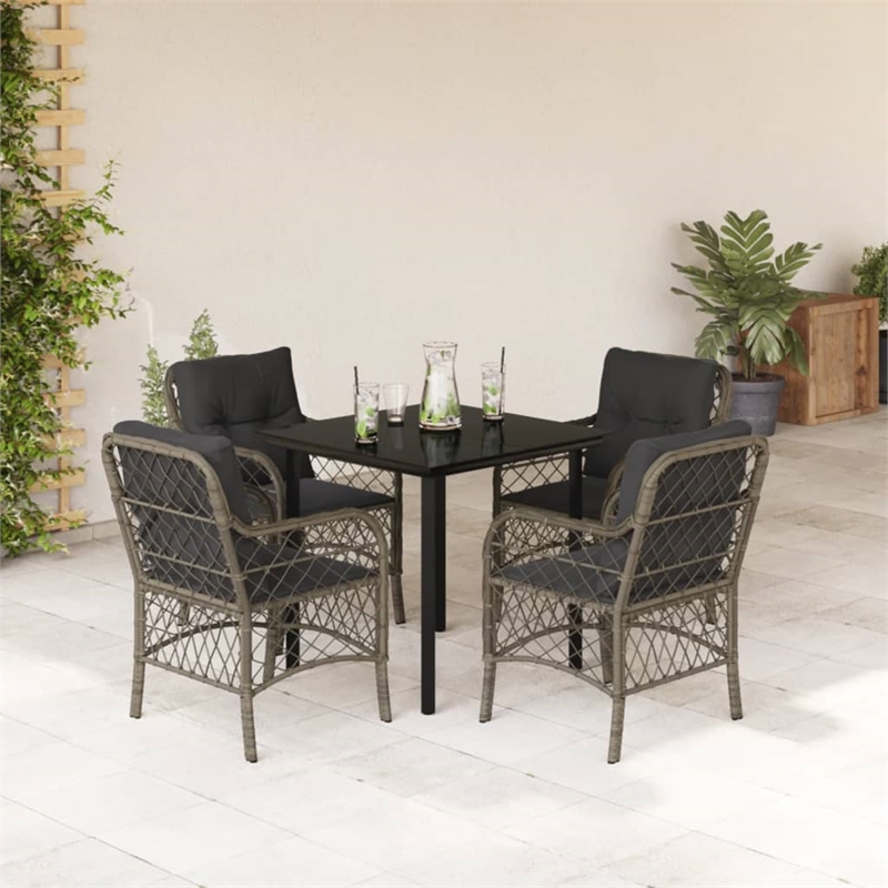 Bowery Hill 5 Piece Rattan Garden Dining Set with Cushions in Black
