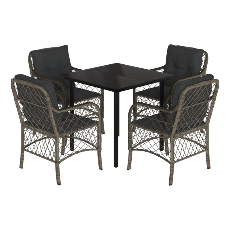 Bowery Hill 5 Piece Rattan Garden Dining Set with Cushions in Black