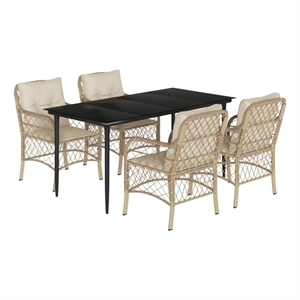 Bowery Hill Contemporary 5 Piece Rattan Garden Dining Set in Black