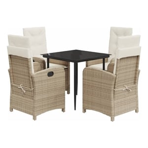 Bowery Hill 5 Piece Rattan Garden Dining Set in Black/Cream White