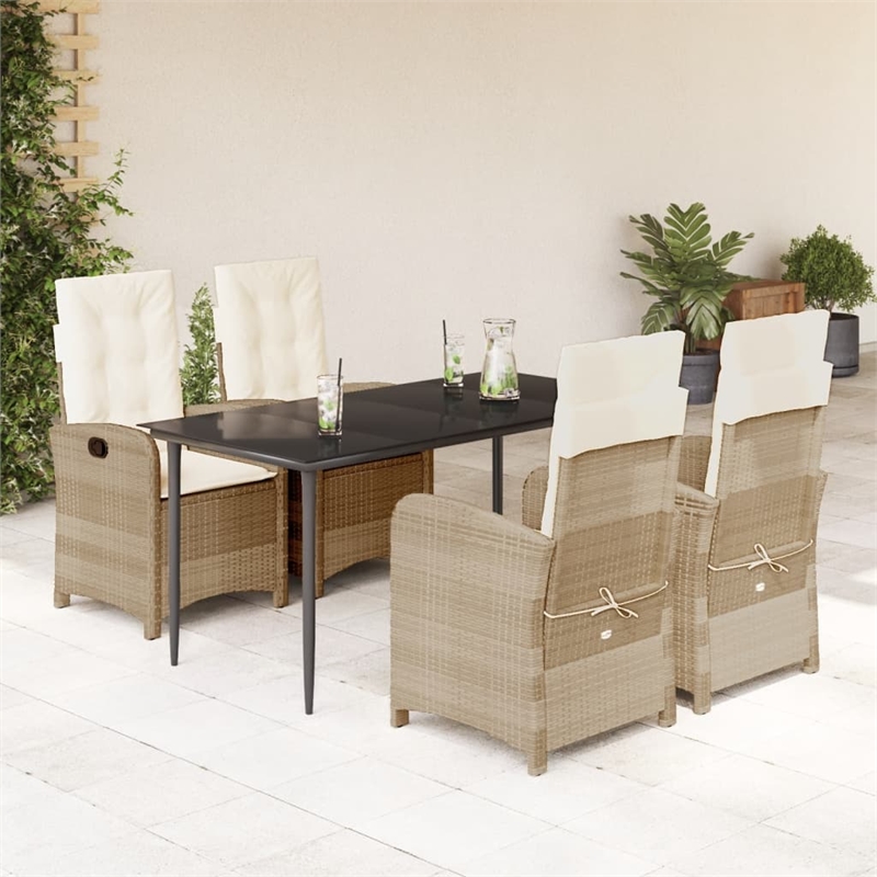 Bowery Hill Contemporary 5 Piece Garden Dining Set in Black/Cream White