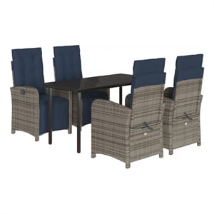 Bowery Hill 5 Piece Poly Rattan Garden Dining Set in Gray/Black/Navy Blue