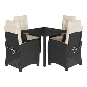 Bowery Hill Contemporary 5 Piece Poly Rattan Garden Dining Set in Black