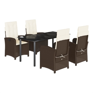 Bowery Hill 5 Piece Poly Rattan Garden Dining Set in Black/Cream White
