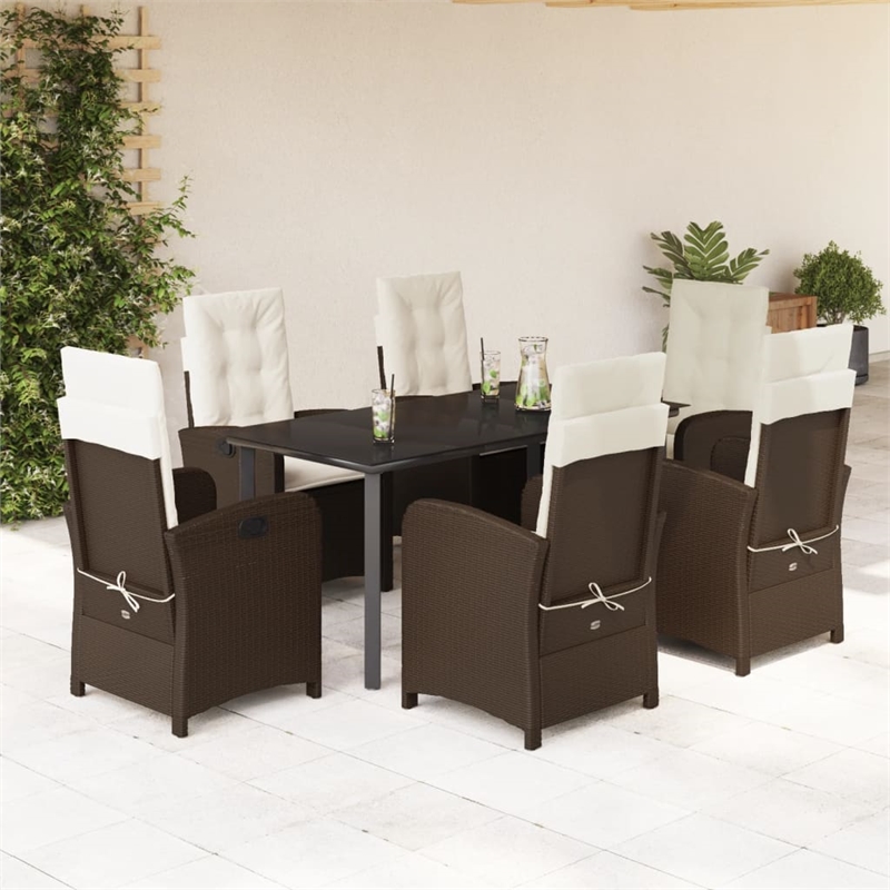 Bowery Hill 7 Piece Rattan Garden Dining Set in Black/Cream White