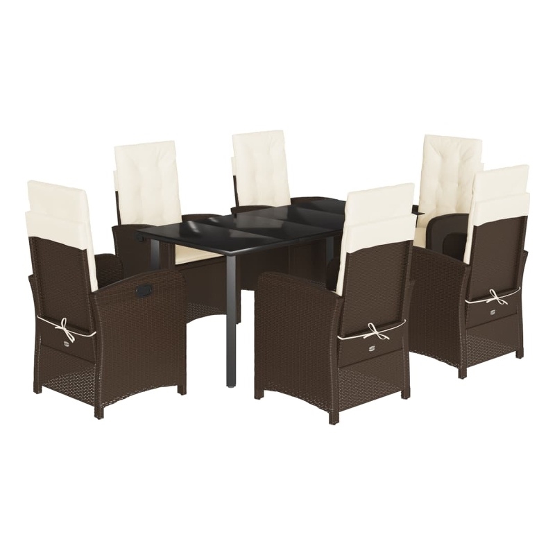 Bowery Hill 7 Piece Rattan Garden Dining Set in Black/Cream White