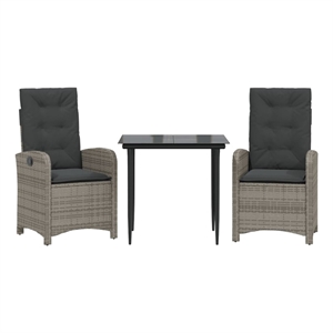 Bowery Hill Contemporary 3 Piece Poly Rattan Garden Dining Set in Black