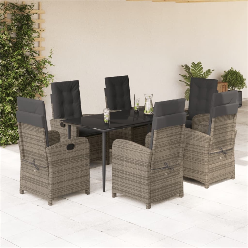 Bowery Hill 7 Piece Garden Dining Set with Cushions in Black/Dark Gray