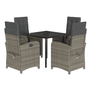 Bowery Hill Contemporary 5 Piece Poly Rattan Garden Dining Set in Gray