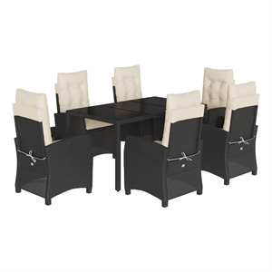 Bowery Hill 7 Piece Poly Rattan Garden Dining Set in Black/Cream White