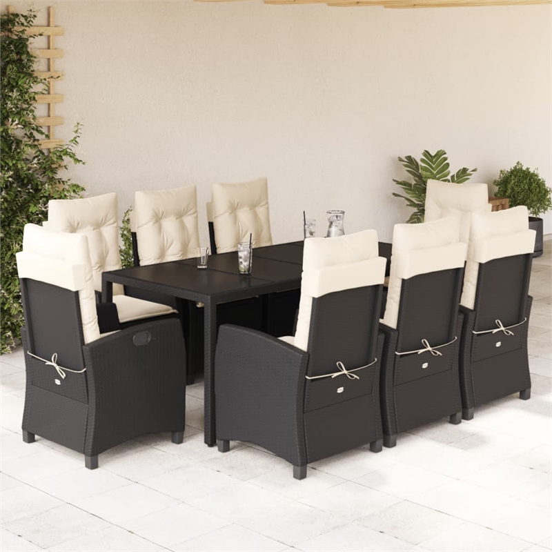 Bowery Hill 9 Piece Steel Garden Dining Set in Black/Cream White