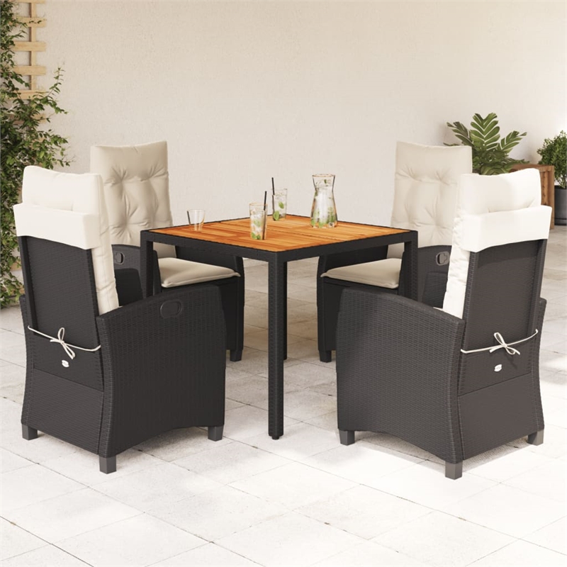 Bowery Hill 5 Piece Poly Rattan Garden Dining Set in Black/Cream White