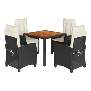 Bowery Hill 5 Piece Poly Rattan Garden Dining Set in Black/Cream White