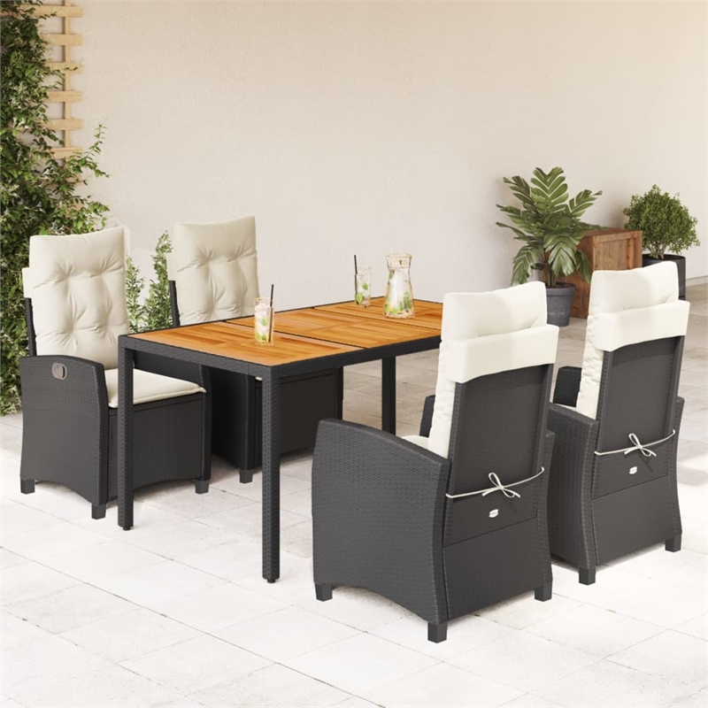 Bowery Hill 5 Piece Poly Rattan Garden Dining Set in Black/Cream White
