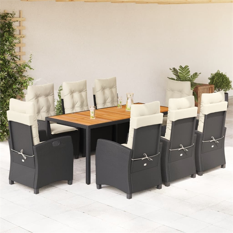 Bowery Hill Contemporary Weather-Resistant 9 Piece Garden Dining Set in Black